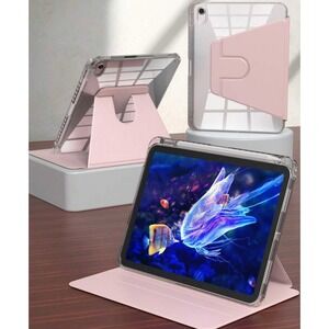 iPad Air 11 M4 Case Pink 360 Rotating Stand Folio Clear Back Cover 2024 11-inch